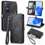 For Honor Play 6T Geometric Zipper Wallet Side Buckle Leather Phone Case(Black)