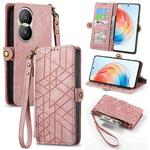 For Honor X40i Geometric Zipper Wallet Side Buckle Leather Phone Case(Pink)