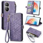 For Honor X40i Geometric Zipper Wallet Side Buckle Leather Phone Case(Purple)