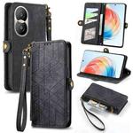 For Honor X40i Geometric Zipper Wallet Side Buckle Leather Phone Case(Black)