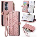 For Honor 70 Pro Geometric Zipper Wallet Side Buckle Leather Phone Case(Pink)