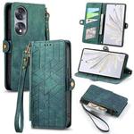 For Honor 70 Pro Geometric Zipper Wallet Side Buckle Leather Phone Case(Green)