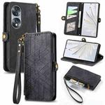 For Honor 70 Pro Geometric Zipper Wallet Side Buckle Leather Phone Case(Black)