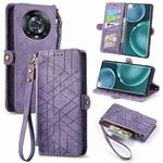 For Honor Magic4 Pro Geometric Zipper Wallet Side Buckle Leather Phone Case(Purple)