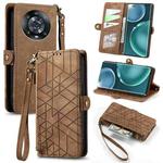 For Honor Magic4 Geometric Zipper Wallet Side Buckle Leather Phone Case(Brown)