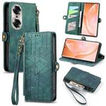 For Honor 60 Geometric Zipper Wallet Side Buckle Leather Phone Case(Green)