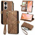 For Honor 60 Geometric Zipper Wallet Side Buckle Leather Phone Case(Brown)