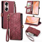 For Honor 60 Pro Geometric Zipper Wallet Side Buckle Leather Phone Case(Red)