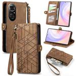 For Honor 50 SE Geometric Zipper Wallet Side Buckle Leather Phone Case(Brown)