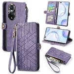 For Honor 50 Pro Geometric Zipper Wallet Side Buckle Leather Phone Case(Purple)