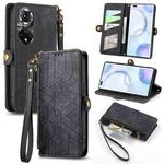 For Honor 50 Pro Geometric Zipper Wallet Side Buckle Leather Phone Case(Black)