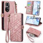 For Honor 50 Geometric Zipper Wallet Side Buckle Leather Phone Case(Pink)