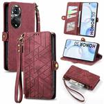 For Honor 50 Geometric Zipper Wallet Side Buckle Leather Phone Case(Red)