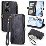 For Honor 50 Geometric Zipper Wallet Side Buckle Leather Phone Case(Black)