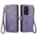For Honor 200 Lite Global  Geometric Zipper Wallet Side Buckle Leather Phone Case(Purple)