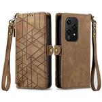 For Honor 200 Lite Global  Geometric Zipper Wallet Side Buckle Leather Phone Case(Brown)