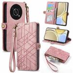 For Honor X30 Geometric Zipper Wallet Side Buckle Leather Phone Case(Pink)
