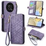 For Honor X30 Geometric Zipper Wallet Side Buckle Leather Phone Case(Purple)