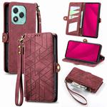 For Honor 400 Lite Geometric Zipper Wallet Side Buckle Leather Phone Case(Red)