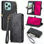 For Honor 400 Lite Geometric Zipper Wallet Side Buckle Leather Phone Case(Black)