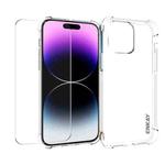 For iPhone 14 Pro Max ENKAY Transparent TPU Shockproof Phone Case with Glass Film