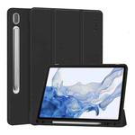 For Samsung Galaxy Tab S9 ENKAY Tri-fold Custer Leather TPU Bottom Smart Case with Pen Slot(Black)