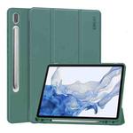 For Samsung Galaxy Tab S9 ENKAY Tri-fold Custer Leather TPU Bottom Smart Case with Pen Slot(Dark Green)