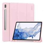 For Samsung Galaxy Tab S9 ENKAY Tri-fold Custer Leather TPU Bottom Smart Case with Pen Slot(Pink)