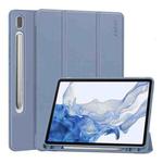 For Samsung Galaxy Tab S9 ENKAY Tri-fold Custer Leather TPU Bottom Smart Case with Pen Slot(Purple)