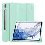 For Samsung Galaxy Tab S9 ENKAY Tri-fold Custer Leather TPU Bottom Smart Case with Pen Slot(Light Green)