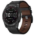 For Garmin Fenix 7 Sapphire Solar 22mm Leather Texture Watch Band(Black)