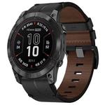 For Garmin Fenix 7X Pro 51mm 26mm Leather Texture Watch Band(Black)