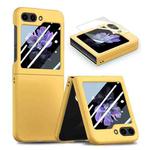 For Samsung Galaxy Z Flip5 JUNSUNMAY Smoothly PC + 9H Tempered Glass Protector Folding Phone Case(Yellow)