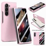 For Samsung Galaxy Z Fold5 JUNSUNMAY 9H Tempered Glass Protector Folding PC Phone Case(Pink)