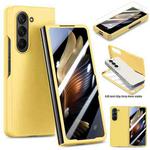 For Samsung Galaxy Z Fold5 JUNSUNMAY 9H Tempered Glass Protector Folding PC Phone Case(Yellow)