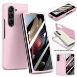 For Samsung Galaxy Z Fold6 JUNSUNMAY Smoothly PC + 9H Tempered Glass Protector Folding Phone Case(Pink)