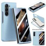 For Samsung Galaxy Z Fold6 JUNSUNMAY Smoothly PC + 9H Tempered Glass Protector Folding Phone Case(Light Blue)