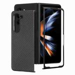 For Samsung Galaxy Z Fold5 JUNSUNMAY Carbon Fiber Pattern Leather Skin PC Folding Phone Case(Black)
