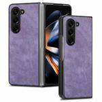 For Samsung Galaxy Z Fold5 JUNSUNMAY Retro Pattern Leather Skin PC Folding Phone Case(Purple)