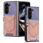 For Samsung Galaxy Z Fold5 JUNSUNMAY Denim Pattern Leather Skin PC Folding Phone Case with Card Slot(Purple)