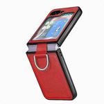 For Samsung Galaxy Z Flip5 JUNSUNMAY Lichee Pattern Leather Skin PC Folding Phone Case with Phone Ring(Red)