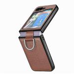 For Samsung Galaxy Z Flip5 JUNSUNMAY Litchi Leather Skin PC Folding Phone Case with Phone Ring(Brown)