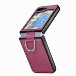 For Samsung Galaxy Z Flip5 JUNSUNMAY Litchi Leather Skin PC Folding Phone Case with Phone Ring(Purple)