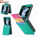 For Samsung Galaxy Z Flip5 JUNSUNMAY Lichee Pattern Leather Skin PC Folding Phone Case with Pen Slot(Green)