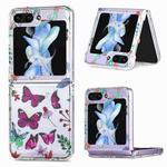 For Samsung Galaxy Z Flip5 JUNSUNMAY Butterfly Printing Protective Case Transparent Hard PC Phone Cover(Purple)