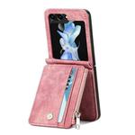 For Samsung Galaxy Z Flip5 JUNSUNMAY Wallet Leather Phone Case with Card Slots(Pink)