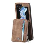 For Samsung Galaxy Z Flip5 JUNSUNMAY Wallet Leather Phone Case with Card Slots(Brown)