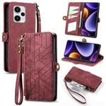 For Redmi Note 12 Turbo Geometric Zipper Wallet Side Buckle Leather Phone Case(Red)