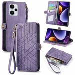 For Redmi Note 12 Turbo Geometric Zipper Wallet Side Buckle Leather Phone Case(Purple)