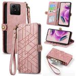 For Xiaomi Redmi Note 12S Geometric Zipper Wallet Side Buckle Leather Phone Case(Pink)
